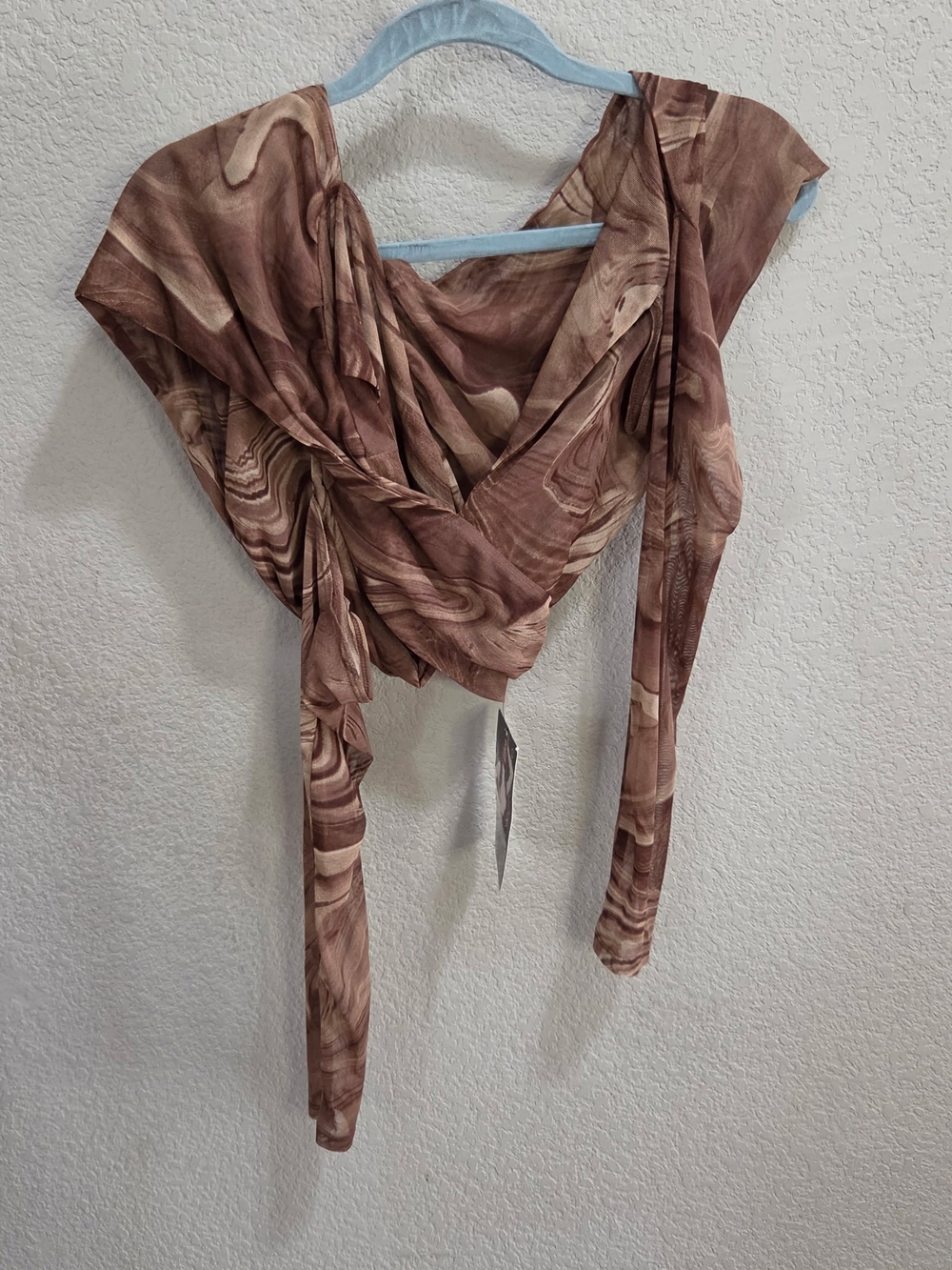 Women’s Naked Wardrobe Multi-Way  Wrap Crop Top  in Brown Marble Print Size Med